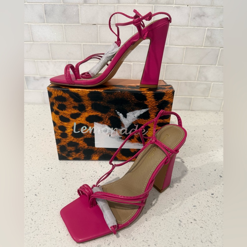 Vibrant Pink Strappy Block Heels